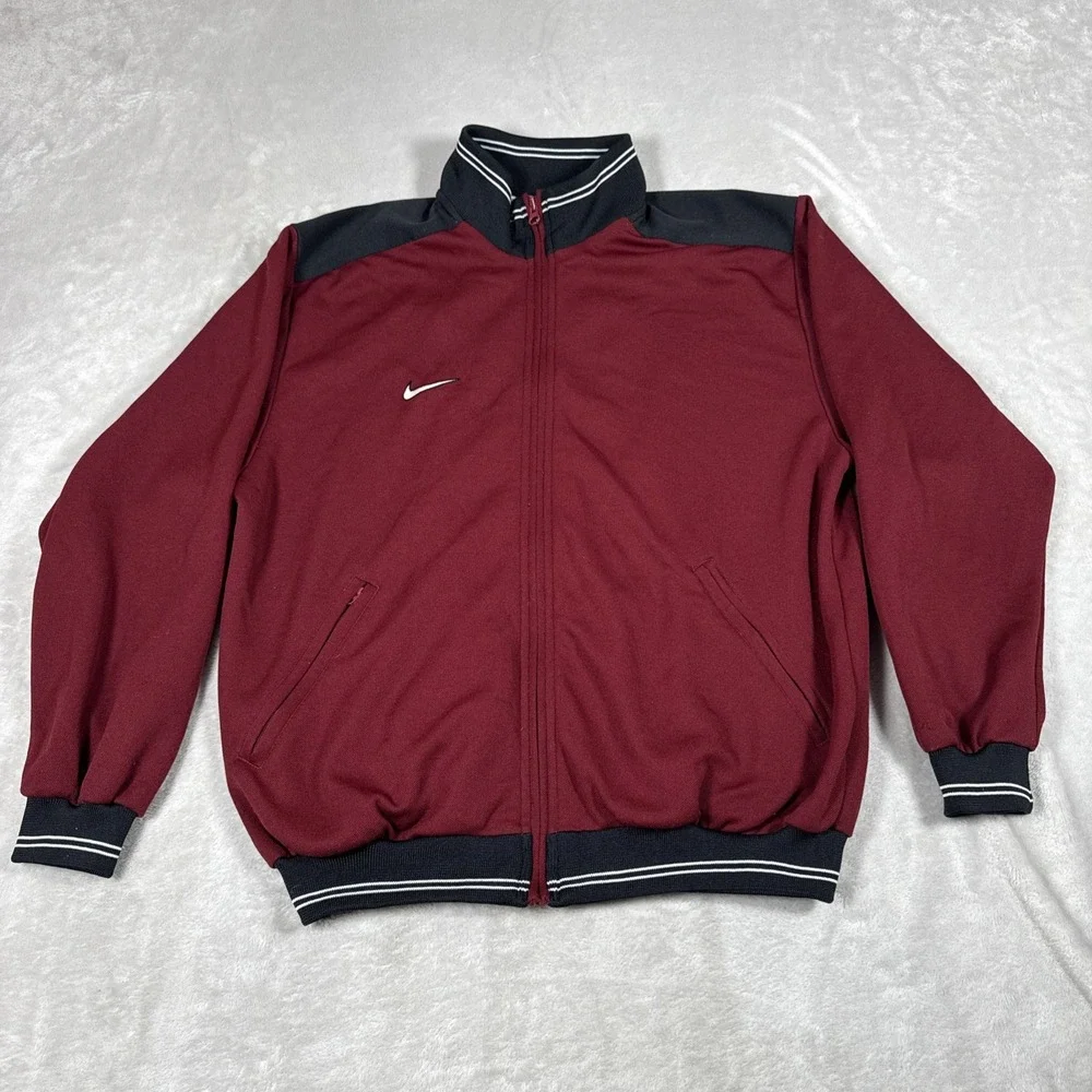 Vintage Y2k Nike Team Full Zip Embroidered Track Jacket Maroon Medium Tech